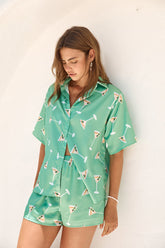 Happy Hour Satin Set Green