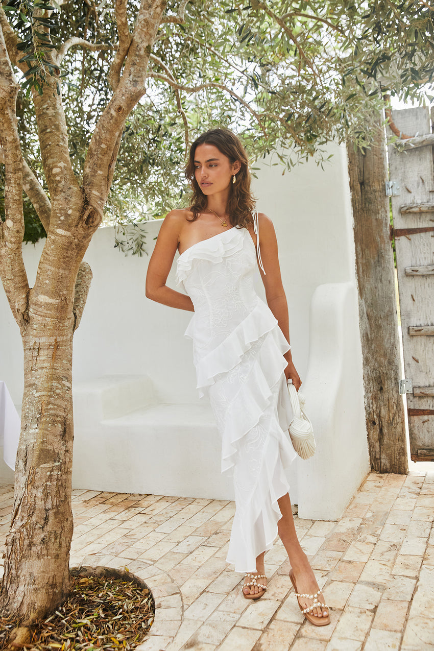 Ocean Melody Midi Dress White