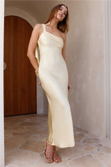 Juliette One Shoulder Satin Maxi Dress Yellow