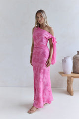 In My Heart Off Shoulder Maxi Dress Pink