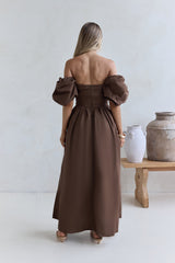 Bella Off-Shoulder Maxi Dress Chocolate