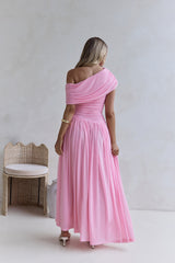Hidden Flair One Shoulder Mesh Maxi Dress Pink