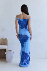 The Darling Edit Off Shoulder Maxi Dress Blue