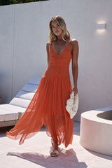Call Me Later Mesh Maxi Dress Orange