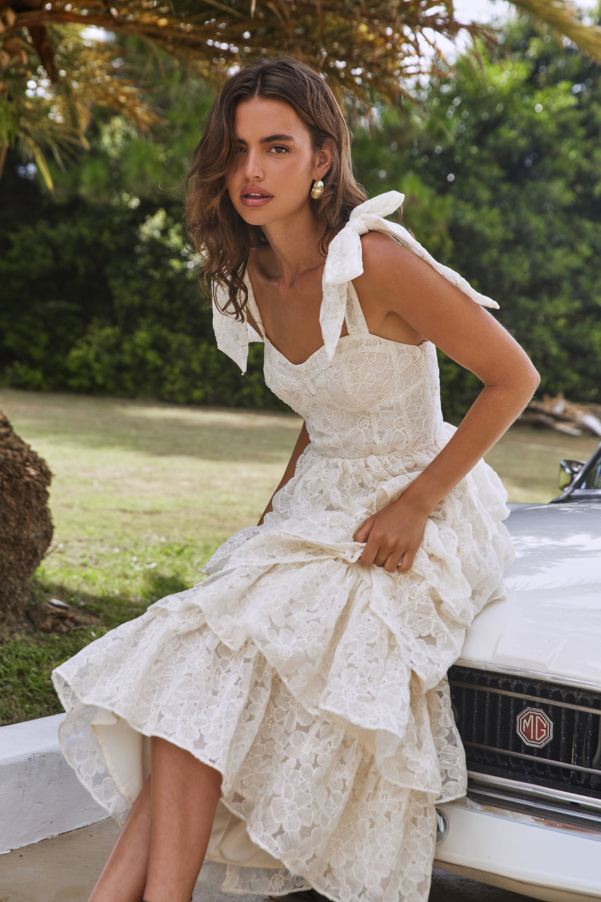 Mediterranean Muse Tiered Midi Dress Ivory