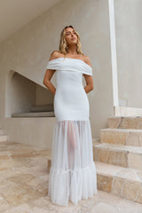 Delicate Days Off Shoulder Maxi Dress White