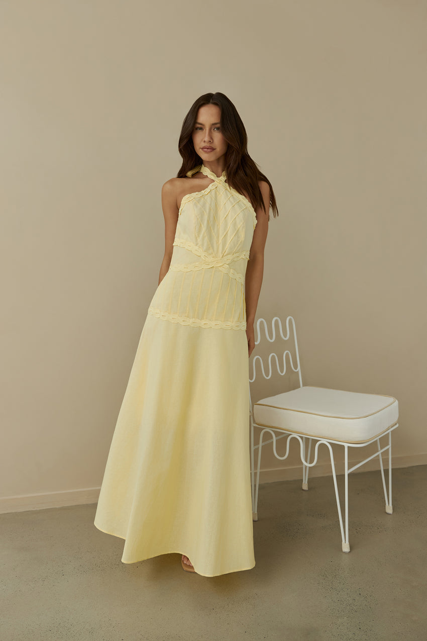 Tropical Dreamer Halter Maxi Dress Yellow