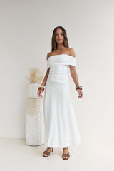 Secret Shorelines Off Shoulder Maxi Dress White