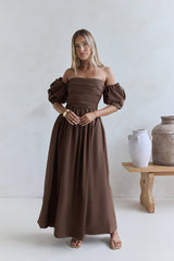 Bella Off-Shoulder Maxi Dress Chocolate