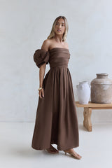 Bella Off-Shoulder Maxi Dress Chocolate