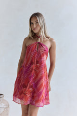 Sundown Palms Halter Mini Dress Orange