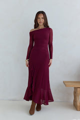 Whispered Secrets Mesh Long Sleeve Maxi Dress Wine