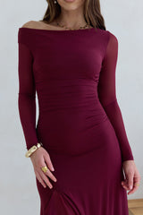 Whispered Secrets Mesh Long Sleeve Maxi Dress Wine