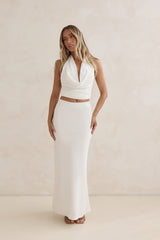 Sunset Drinks Linen Maxi Skirt White