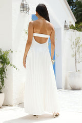 Willow Breeze Pleated Maxi Dress White