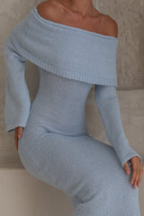 Cabana Crush Off Shoulder Knit Midi Dress Blue